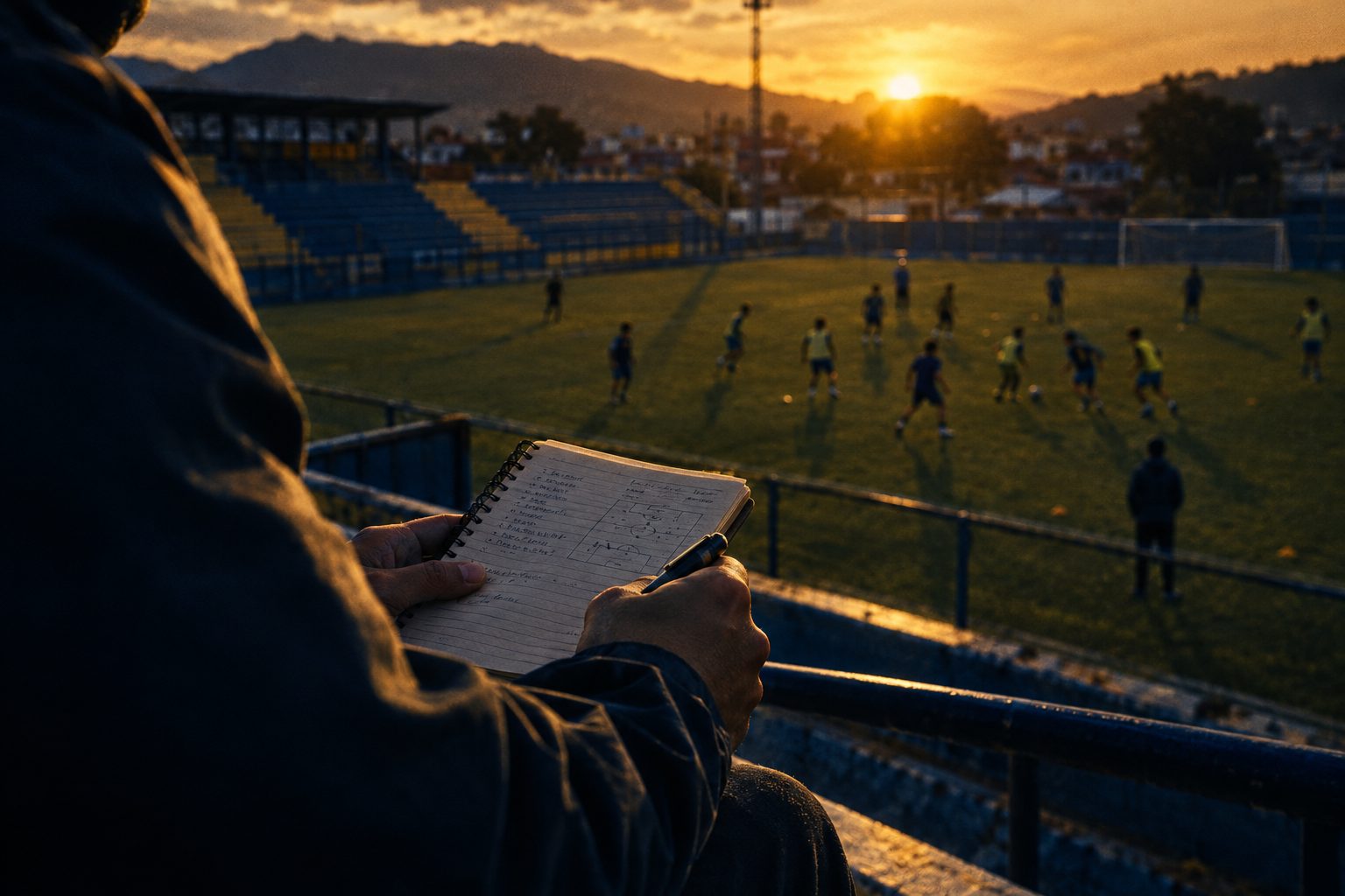 Observação de jogadores em um estádio na América do Sul